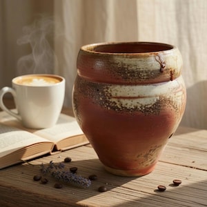 May include: A white ceramic mug with a black handle and the text "But First, Coffee" in a bold, black font. The mug is sitting on a wooden surface. The mug is approximately 4 inches tall.