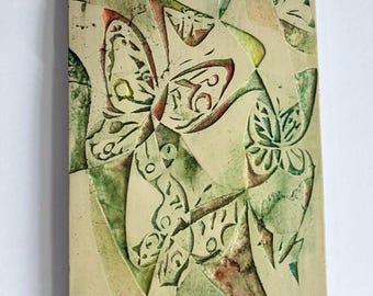Vintage Rodney Winfield Butterfly Relief Tile Art Mint 1970s Wall Hanging Sculpture - 7x11 Inch