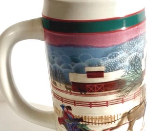 Vintage Miller High Life “To the Best Holiday Traditions” Christmas Beer Stein Mug - 1980s Collectible Ceramic Stein