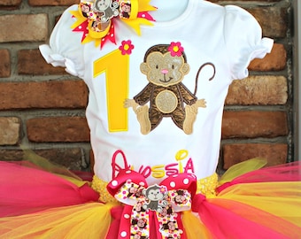 monkey birthday dress Girls Personalized Monkey Birthday Outfit