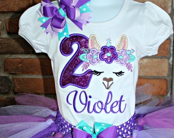 Llama Birthday Outfit, Purple Llama Birthday Tutu Set,Llama Birthday Shirt,Unicorn Birthday Shirt, Smash Cake, Girls Birthday Tutu Set,Baby