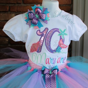 Mermaid Birthday Tutu Outfit,Mermaid Scale Birthday Outfit,Little Mermaid Birthday,Beach Birthday Tutu Outfit,Girls Birthday Outfit,Shells