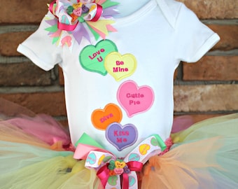 Valentine&#39;s Day Outfit,Girls V-day outfit, Valentines Shirt ,My 1st Valentine&#39;s Day Shirt,  Hearts Shirt, Conversation Heart Tutu Set