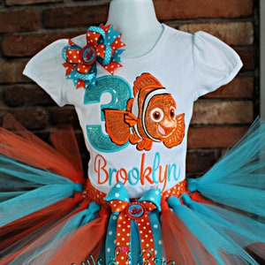 Clown Fish Birthday Outfit,Orange Fish Birthday Shirt, Blue fish Tutu Set, Clown Fish, First Birthday Tutu, Fish Birthday Shirt
