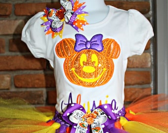 Miss Mouse Inspired Halloween Shirt Girls, Miss Mouse Halloween Outfit,Miss Mouse Pumpkin Shirt,Girl Mouse Halloween Tutu Set,Babys