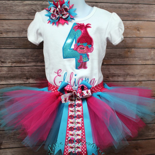 Trolls Inspired Birthday Outfit,Troll Bday Outfit,Poppy Inspired Birthday Outfit,Poppy Shirt Girls, Trolls Poppy Tutu,Princess Poppy Tutu