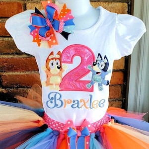Bluey 1st Birthday Dress --With NAME-- party Tutu outfit Turquoise