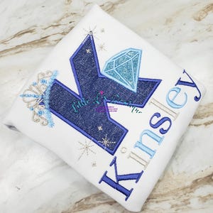 Denim and Diamonds Initial Shirt, Denim Initial shirt, Diamond Girls Birthday Shirt, Princess shirt, Tiara Birthday Shirt, Denim Birthday