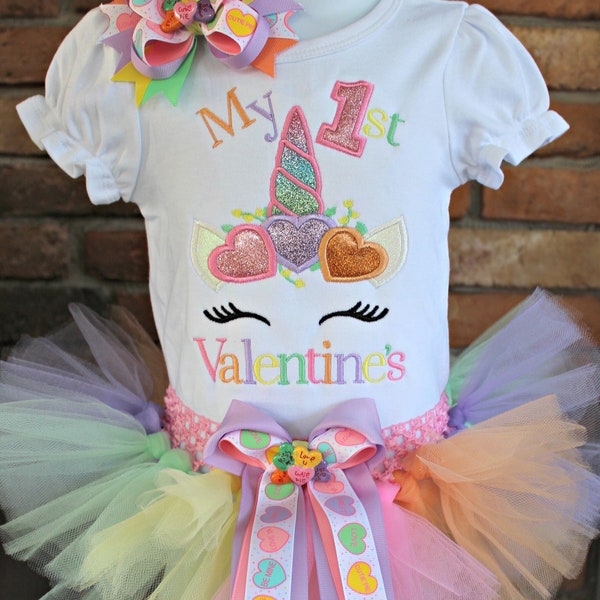 Baby’s 1st Valentine's Day Outfit,Conversation Hearts Tutu Set,My 1st Valentine's Day Conversation Hearts Unicorn Face,Conversation Hearts