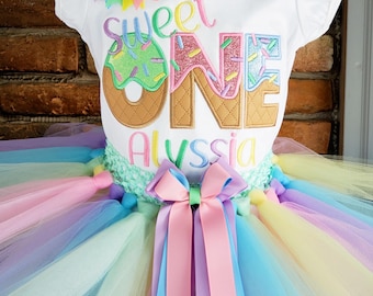 Sweet One Outfit, Ice Cream Birthday Tutu Set, Ice Cream Cone Birthday Outfit, Sweet Celebration Shirt, Sweet One Birthday Shirt