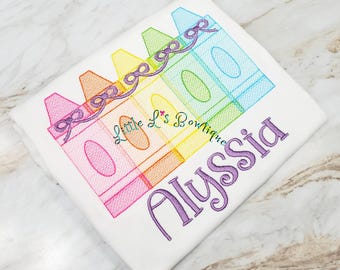 Back to school shirt, 1st Day Of School Shirt, First Day of School Shirt,Crayons shirt,Crayons with Bow Shirt,Crayon Shirt,Embroidered Shirt