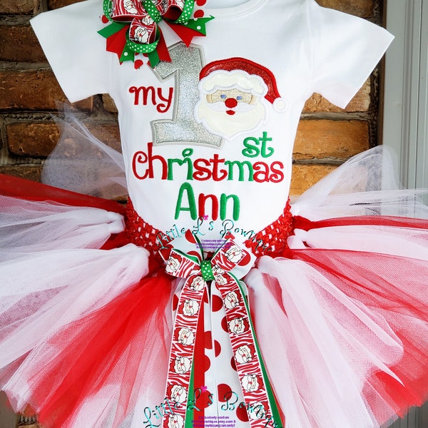 Babys 1st Christmas Outfit,My First Christmas,Santa Claus Outfit,Baby Girls Outfit,Red White Tutu,Babys First Christmas,Holiday Tutu Outfit