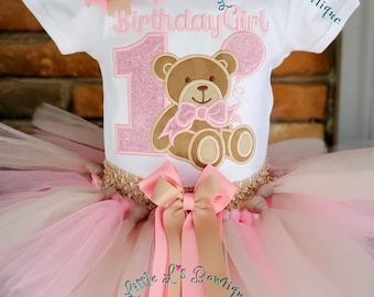 Bear Birthday Outfit, Teddy Bear Birthday Shirt, Bear Birthday Shirt,Bear with Balloon Outfit, Embroidered Shirt, Teddy Bear Bday Outfit