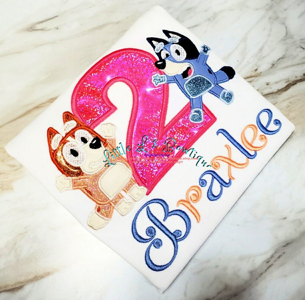 Embroidered Blue Dog Birthday Set