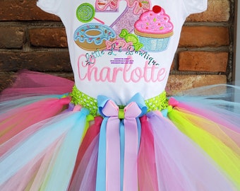 Donut Birthday Outfit,Donut Birthday Shirt,Sweet One Birthday Outfit,Cupcake Birthday Outfit, Cupcake Shirt,Girls Candy Birthday Tutu Set