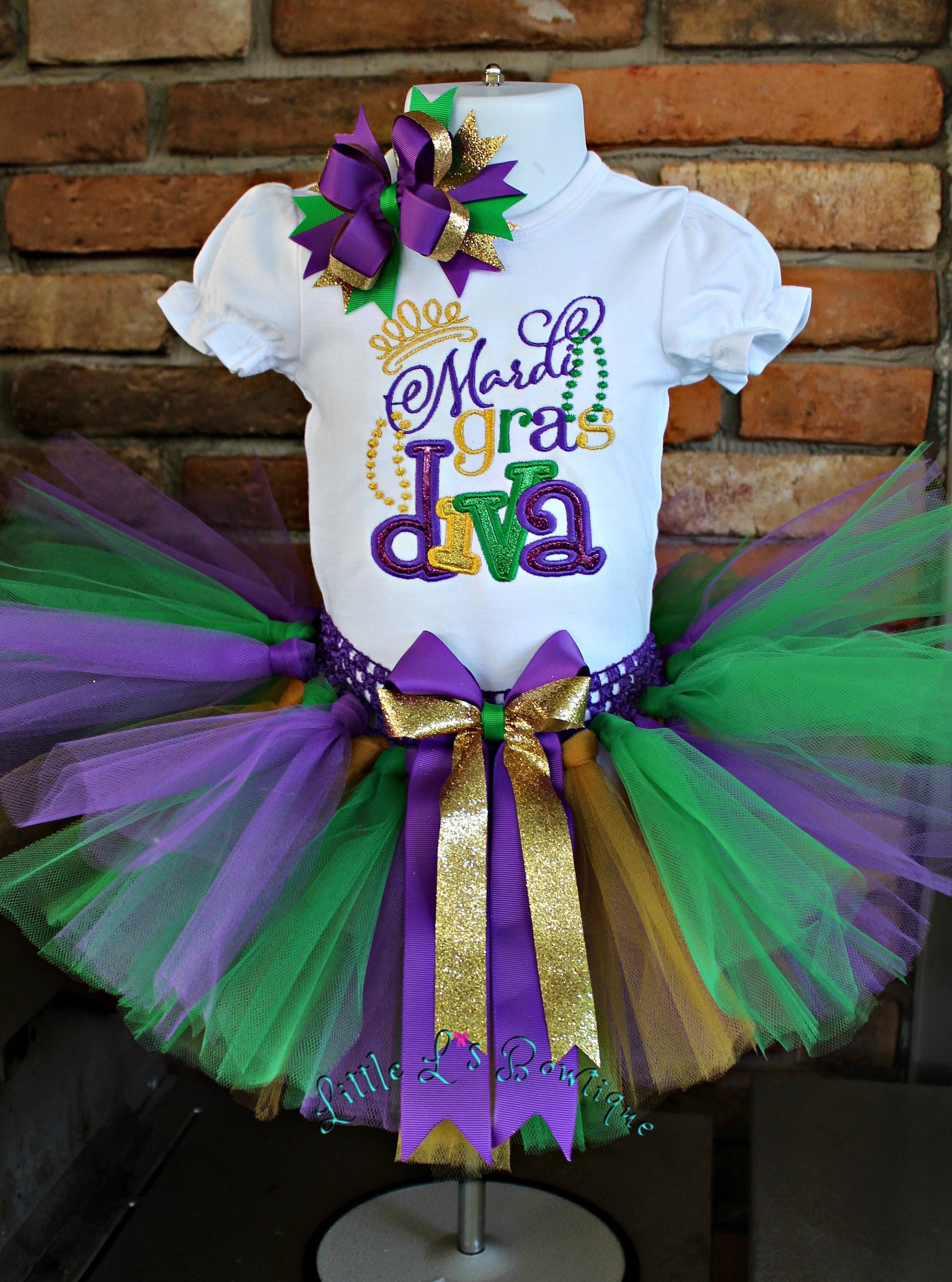 Mardi Gras Tutu Set,Mardi Gras Diva Shirt,Babys Mardi Gras Outfit,Girls Mardi Gras Outfit, Mardi Gras Tutu,Fat Tuesday,New Orleans,Gold Tutu