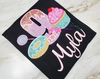 Sweet Celebration Shirt, Sweets Birthday Shirt,Candyland Birthday Shirt, Girls Cupcake Shirt,Donut Birthday Shirt,Lollipop and Candies Shirt