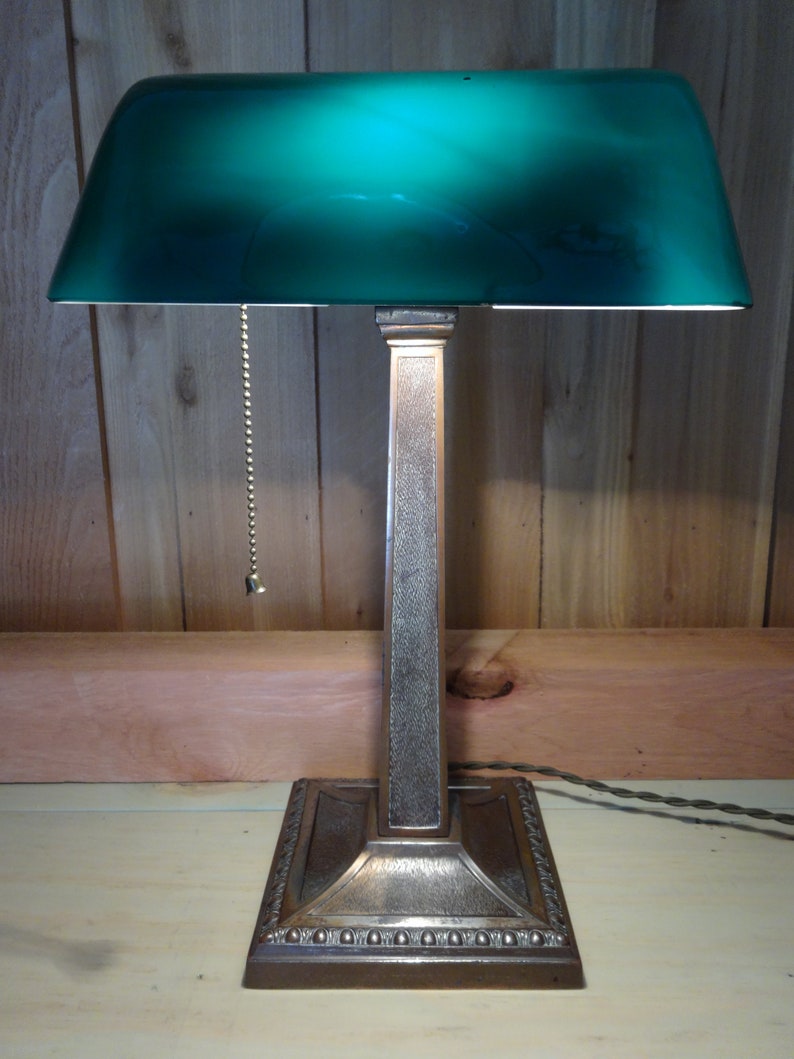 Amronlite Antique Desk Library Lawyer S Lamp Robert Fairies Green White Cased Shade