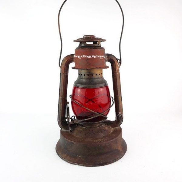 Dietz Lantern Vintage 1930's  Works Projects Administration Little Wizard Red Globe Lighting