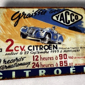 Vintage Citroën 2cv metal plate of records. Yacco