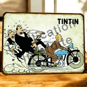 Vintage Tintin Motorcycle Metal Sign