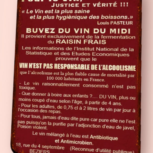 Plaque métal vintage Buvez du vin