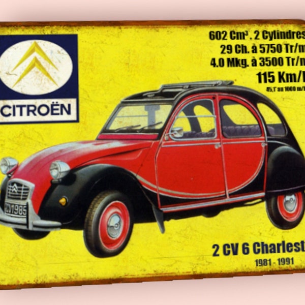 Plaque métal vintage Citroën 2cv Charleston