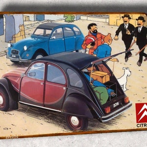 Plaque métal vintage Tintin 2CV  Charleston