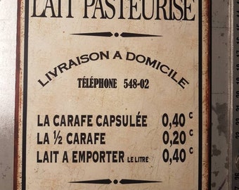 Plaque métal vintage Lait