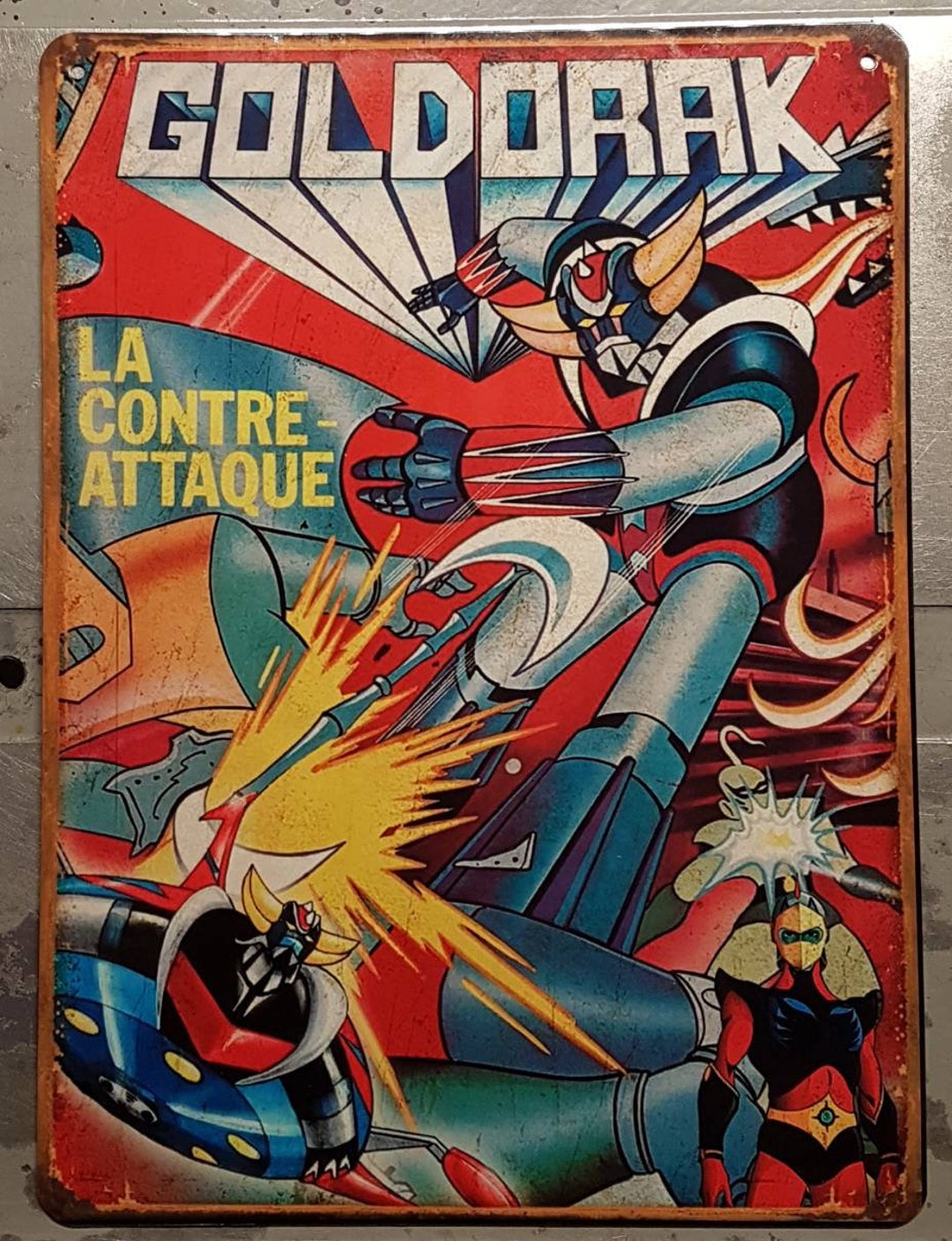 Plaque Métal Aluminium Goldorak Dorothée - 30 X 20 Cm - Dessin Animé TV