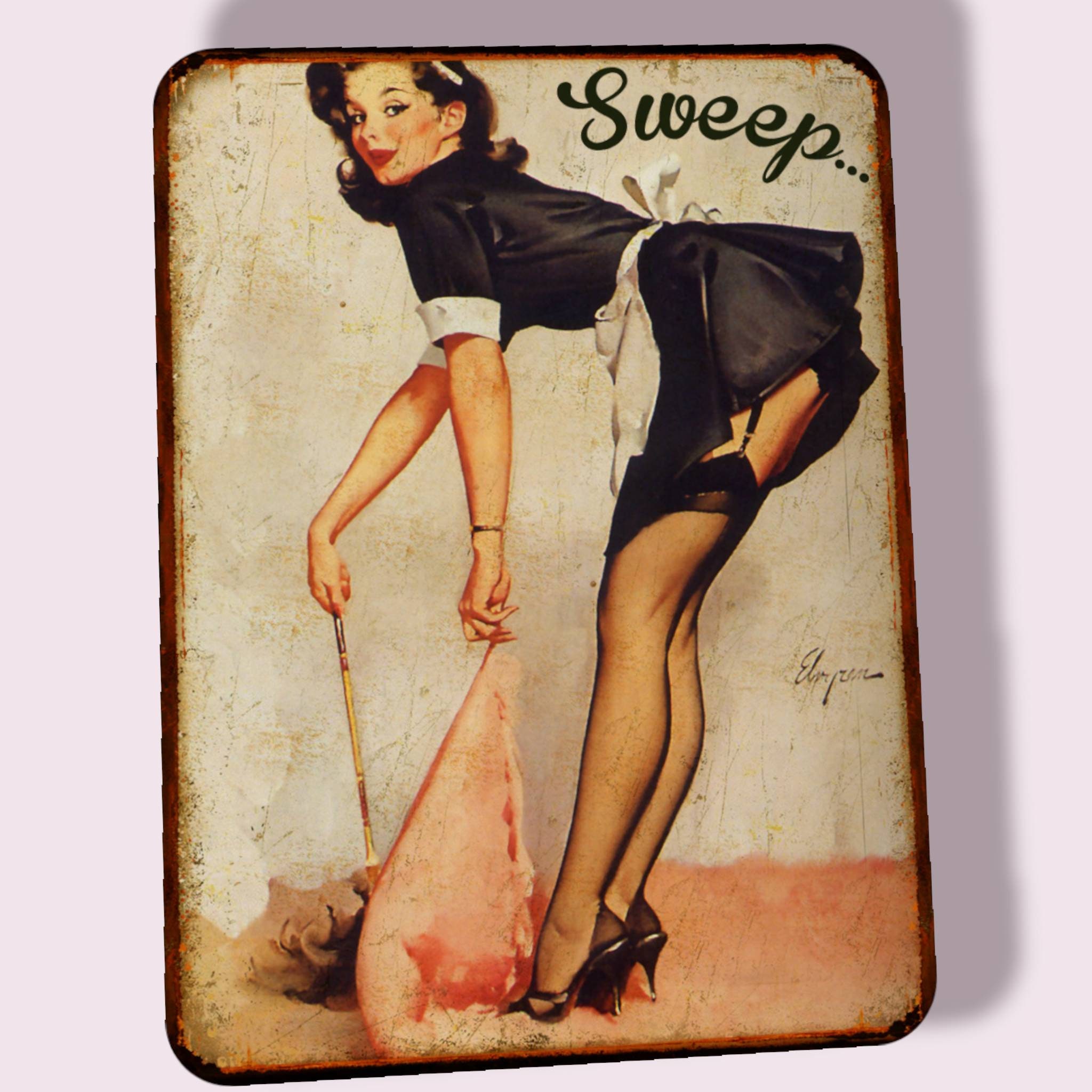 Plaque Métal Vintage Pinup Sweep