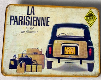 Vintage Metallplatte Renault 4L Parisienne