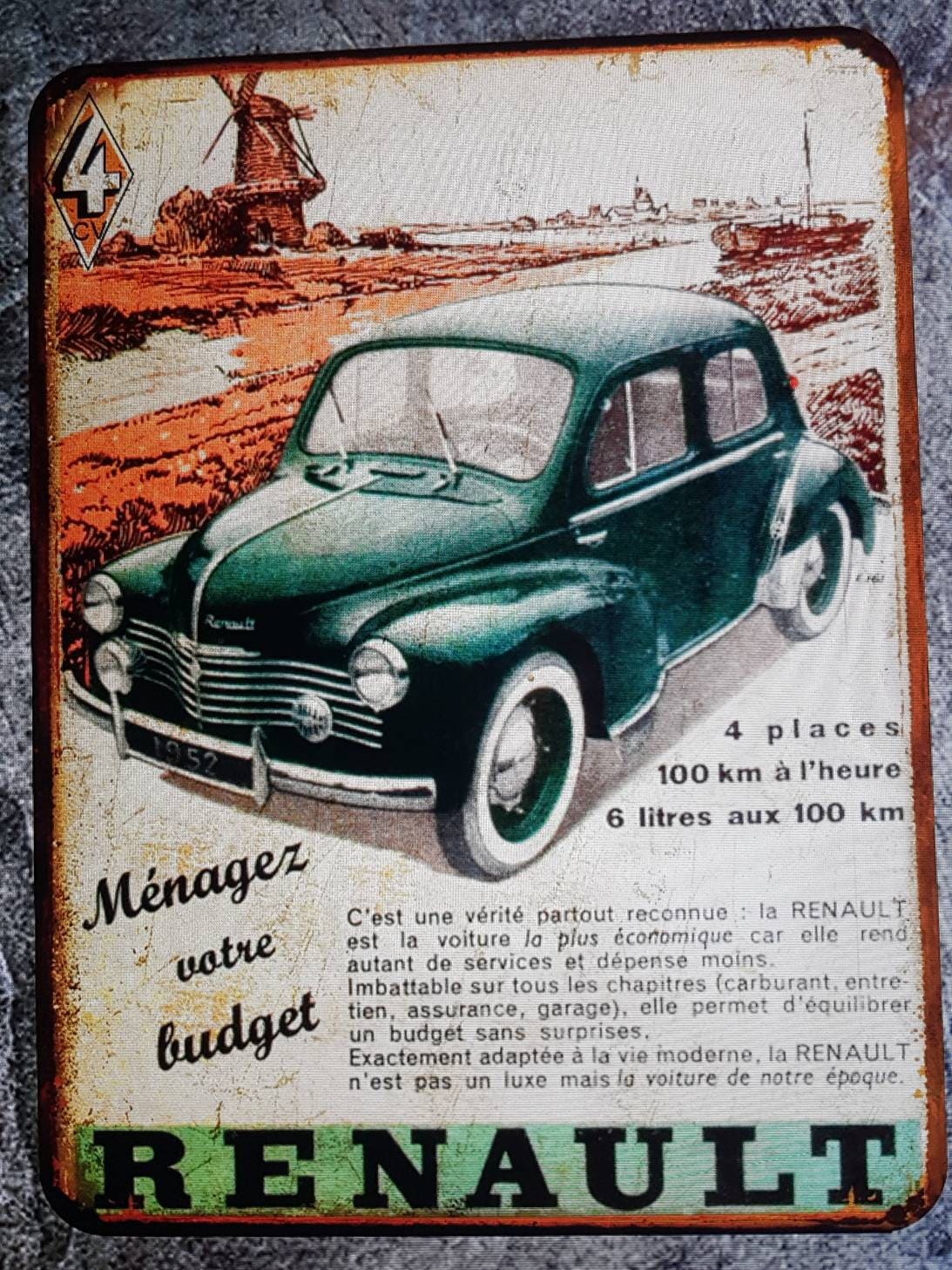 Plaque Métal Vintage Renault 4Cv