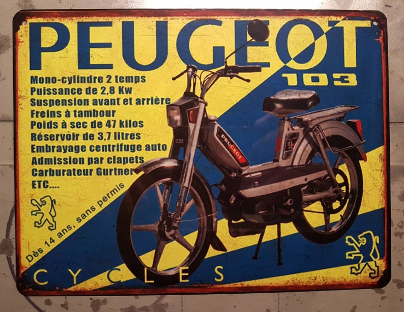 Plaque metal vintage Peugeot 103 RCX Plaque metal vintage Peugeot 103 RCX