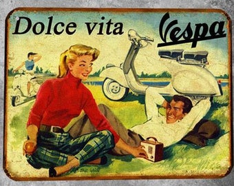 Vintage metal plate Vespa 50' Dolce Vita