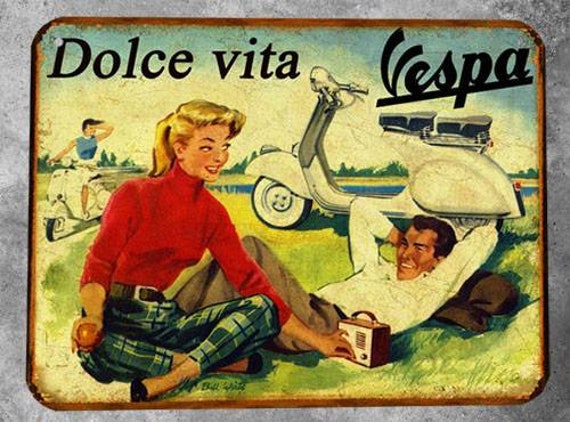 Plaque métal vintage Vespa 50' Dolce Vita -  France