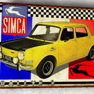 Plaque métal Simca aronde rouge, imitation plaque émaillée