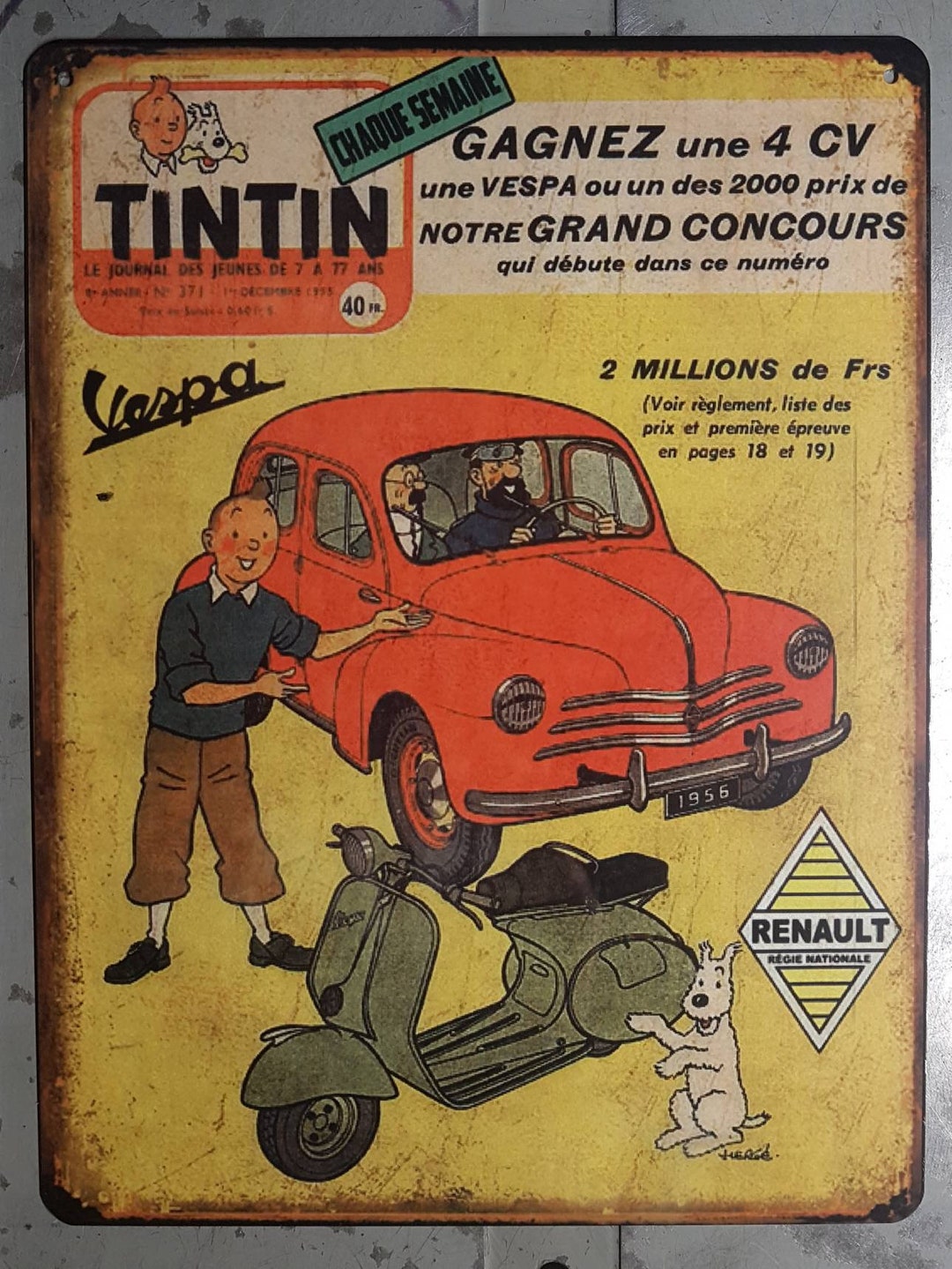 Tintin 4cv and Vespa Vintage Metal Plate - Etsy