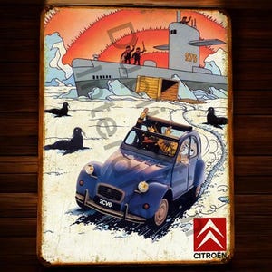 Vintage Tintin Submarine Metal Sign