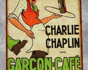Charlie Chaplin vintage metalen plaatje