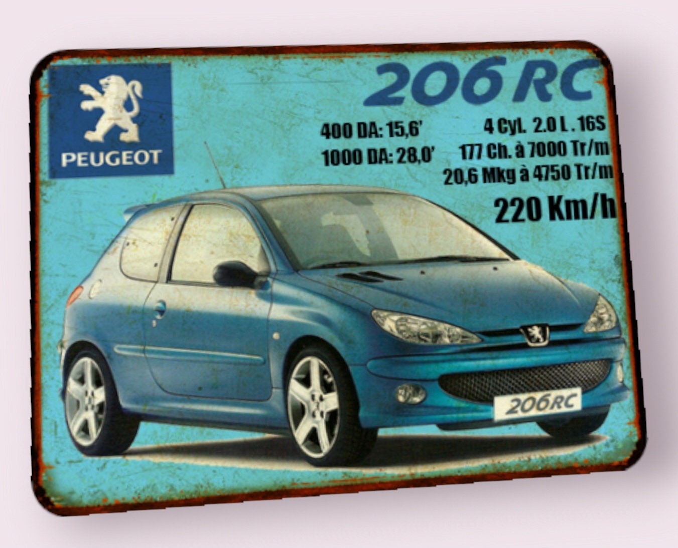 Peugeot 206 RC Vintage Metal Plate Etsy