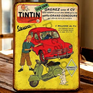 Tim und Struppi 4cv und Vespa Vintage-Metallschild