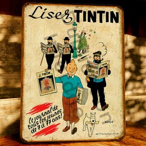 Vintage Tintin metal sign Read