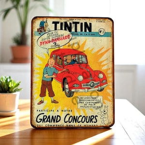 Vintage Tintin Panhard metal sign