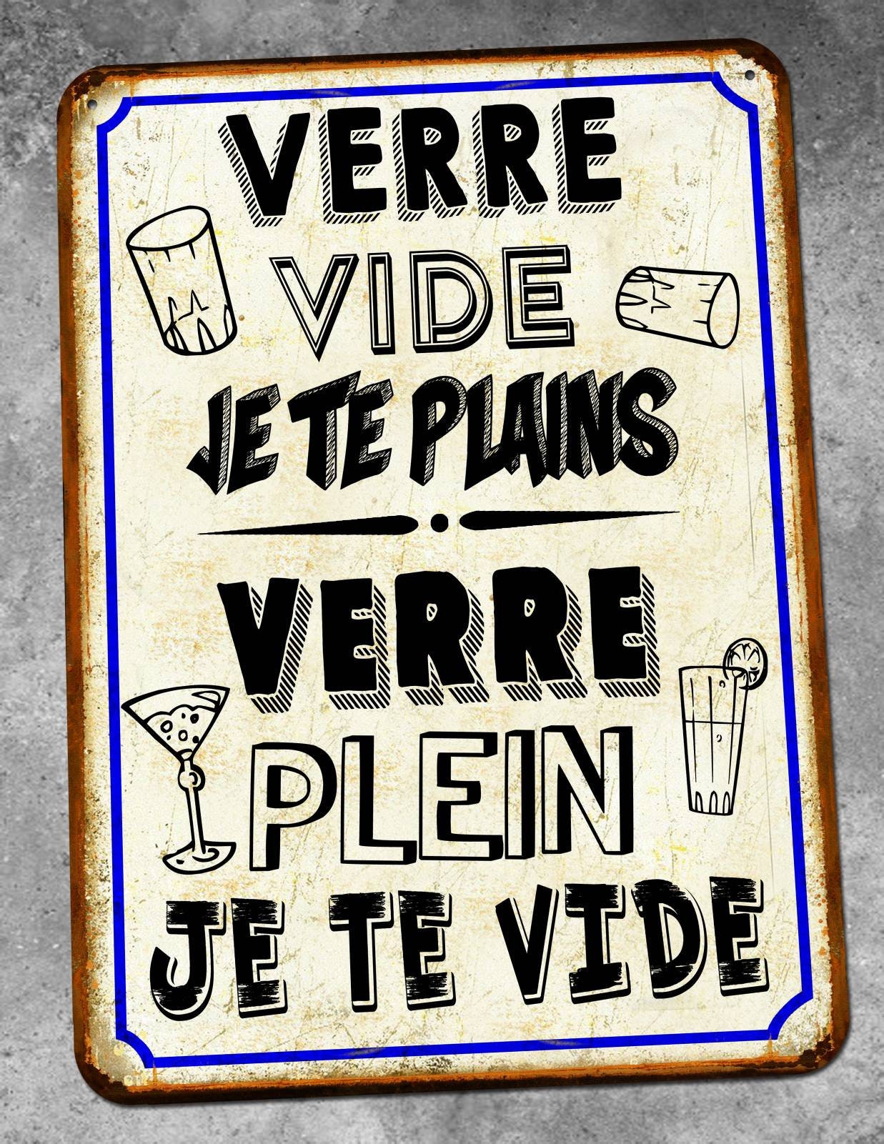 Plaque Métal Vintage Verre Vide...