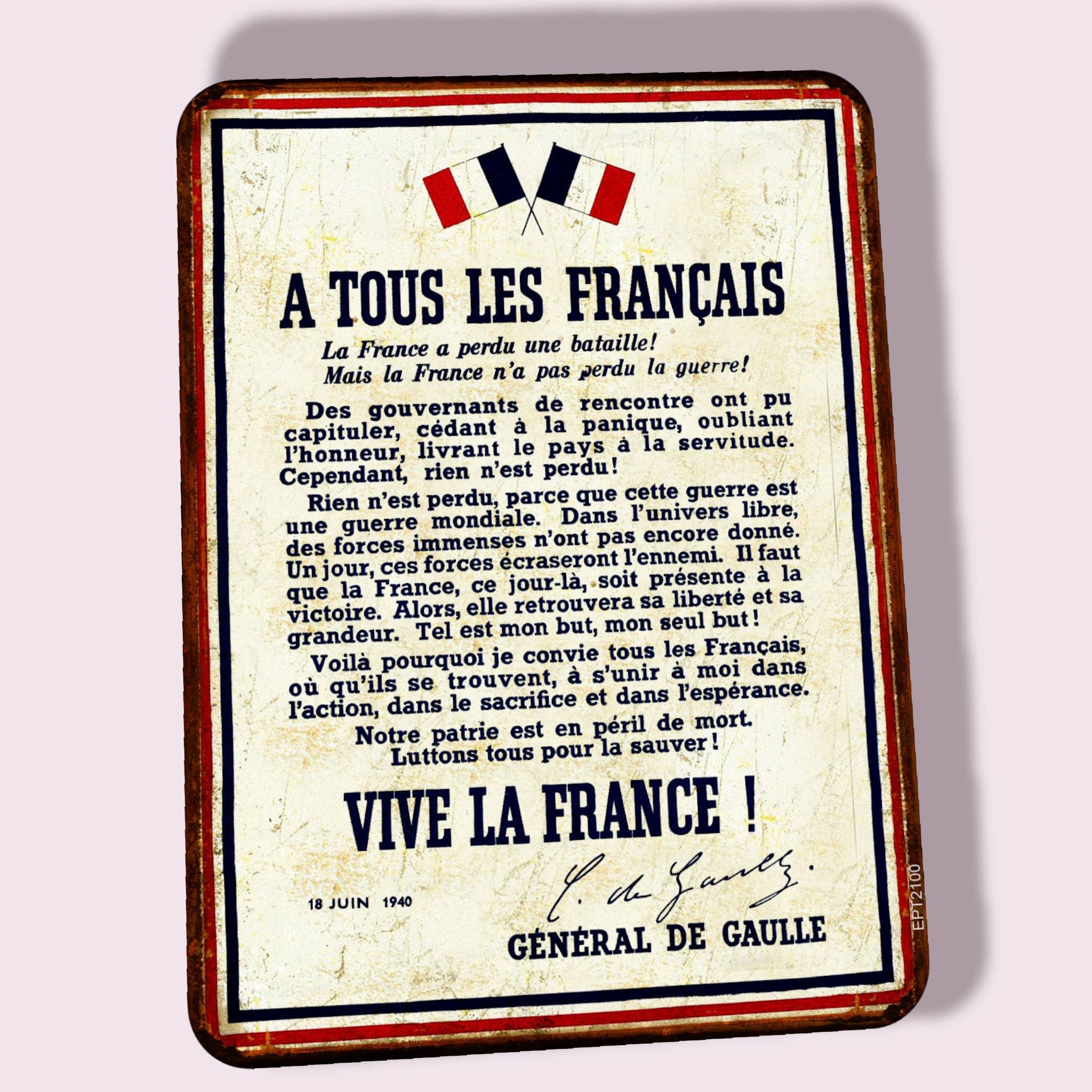 Plaque Métal Vintage A Tous Les Français