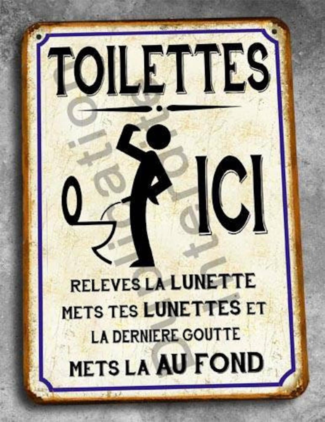 plaque vintage TOILETTES acier patiné deco industrielle usine métier