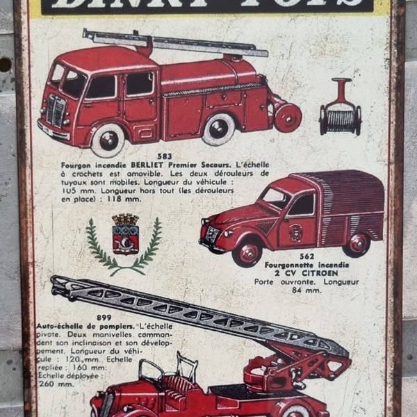 Plaque métal vintage Dinky Toys Pompiers