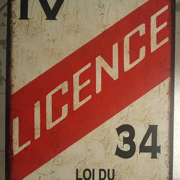 Plaque métal vintage Licence 4 (département au choix)