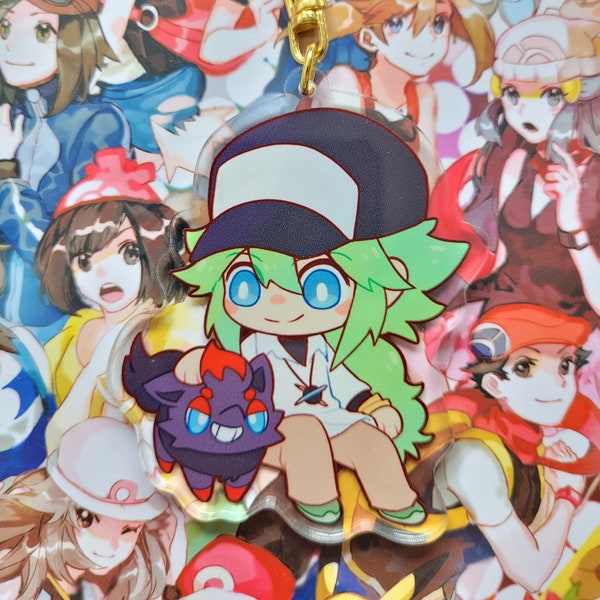 Portachiavi in acrilico trasparente bifacciale in stile anime Pokémon Unova N e Starters